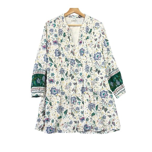 Old Navy Womens Dress Sz M Multicolor Floral Peasant Long Sleeve Pintuck Front - Picture 1 of 8